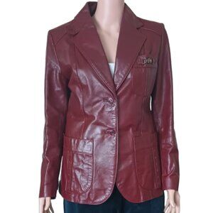 Vintage Aigner Oxblood Leather Jacket 10 Pleated Back Inside Outside Pockets